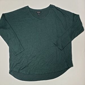 Well Worn Women Long Sleeve V Neck Knit Sweater Top Green Size Large